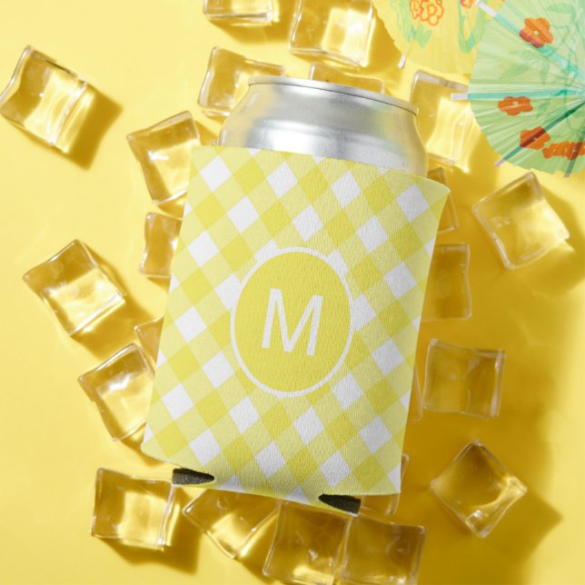 Hellgelbes klassisches Gingham-Muster mit Monogram Dosenkühler (In Situ Sommer)