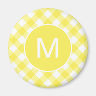 Hellgelbes klassisches Gingham-Muster mit Monogram Magnet