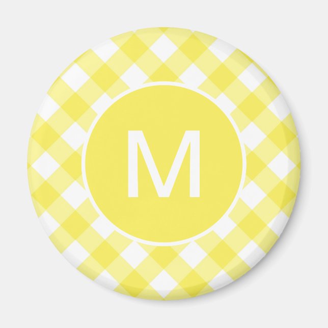 Hellgelbes klassisches Gingham-Muster mit Monogram Magnet (Vorne)