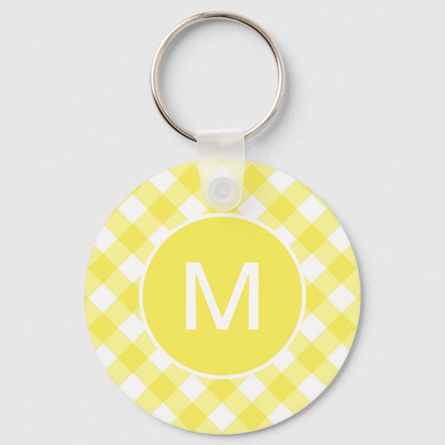 Hellgelbes klassisches Gingham-Muster mit Monogram Schlüsselanhänger (Vorderseite)