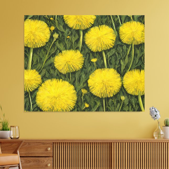 hellgelbes Löwenzahnfeld Kunstprint Leinwanddruck (Insitu (Wohnzimmer))