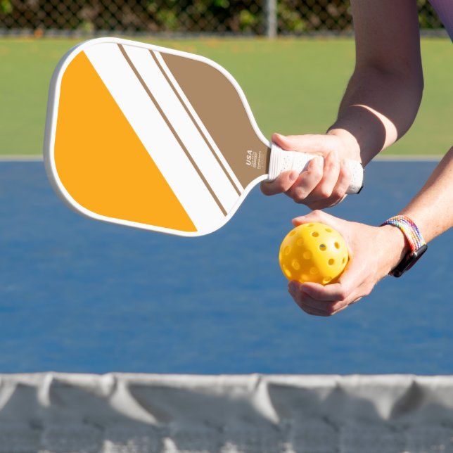 Hellgelbes Orange Mocha Weißes Racing Streifen Pickleball Schläger (InSitu)