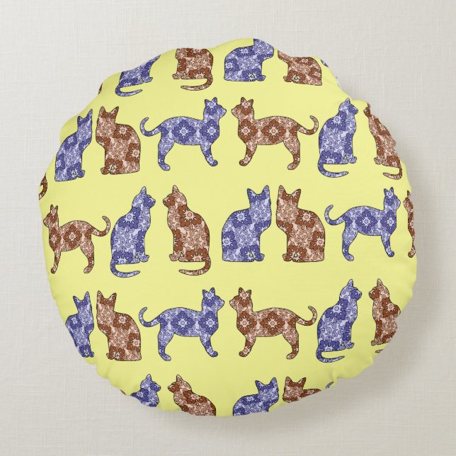 Hellgelbes Paisley-Katzen Muster Kissen Kissen (Rückseite)