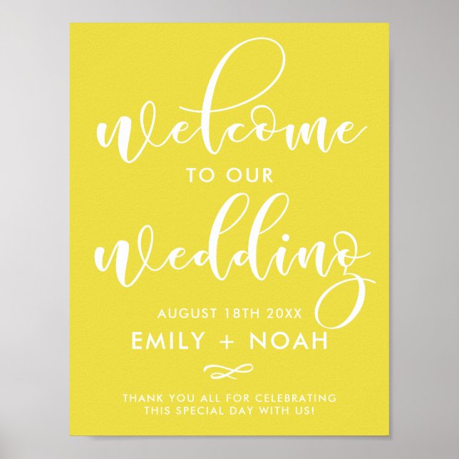 Hellgelbes stylisches Script Begrüßungszeichen Poster (Vorne)