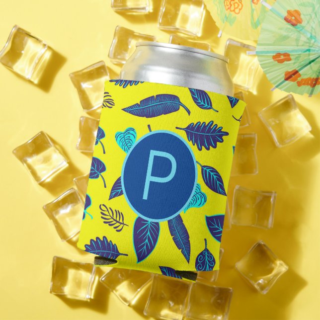 Hellgelbes tropisches Leaf-Muster Monogramm Dosenkühler (In Situ Sommer)