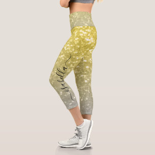 Hellgoldgraue Imitate Glitzern Individuelle Name Capri Leggings