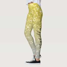 Hellgoldgraue Imitate Glitzern Individuelle Name Leggings
