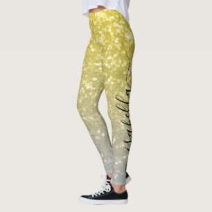 Hellgoldgraue Imitate Glitzern Individuelle Name Leggings
