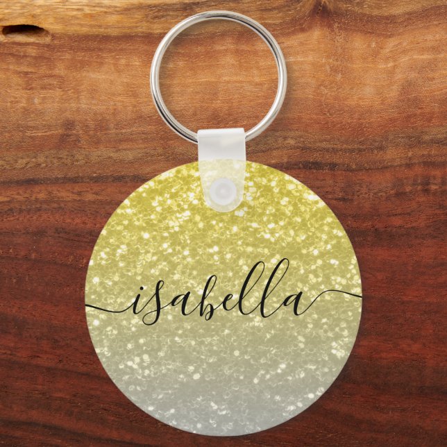 Hellgoldgraue Imitate Glitzern Individuelle Name Schlüsselanhänger (Vorderseite)