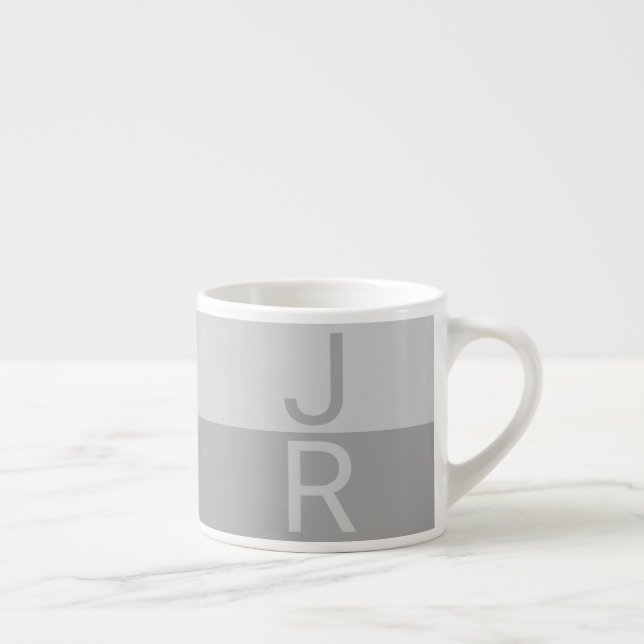 Hellgrau & Grau Moderne Anfangsbuchstaben Monogram Espressotasse (Rechts)