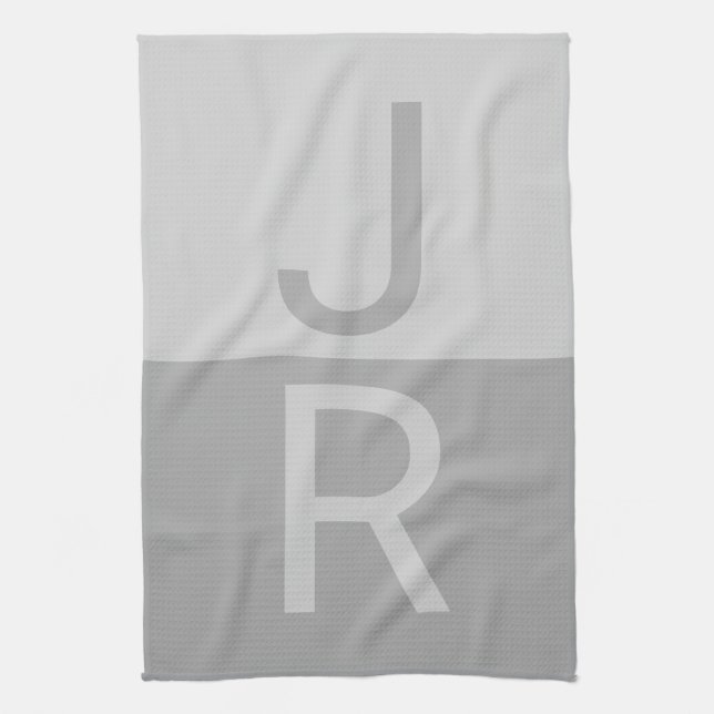 Hellgrau & Grau Moderne Anfangsbuchstaben Monogram Geschirrtuch (Vertikal)