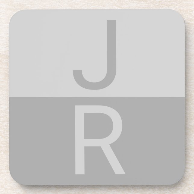 Hellgrau & Grau Moderne Anfangsbuchstaben Monogram Getränkeuntersetzer (Vorderseite)