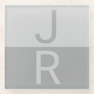 Hellgrau & Grau Moderne Anfangsbuchstaben Monogram Glasuntersetzer