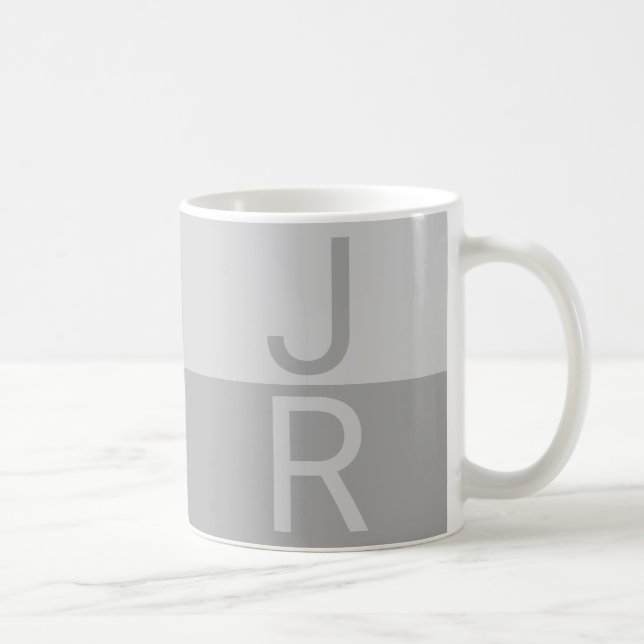 Hellgrau & Grau Moderne Anfangsbuchstaben Monogram Kaffeetasse (Rechts)