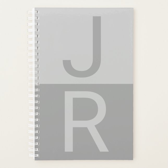 Hellgrau & Grau Moderne Anfangsbuchstaben Monogram Planer (Vorderseite)