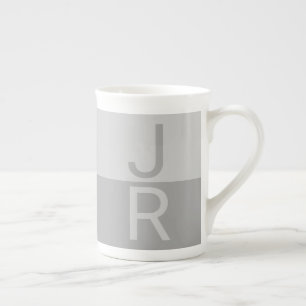Hellgrau & Grau Moderne Anfangsbuchstaben Monogram Prozellantasse