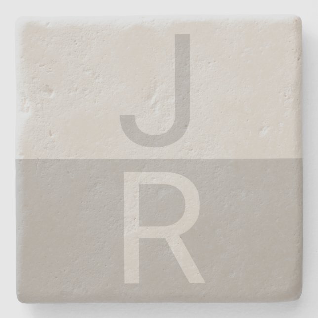 Hellgrau & Grau Moderne Anfangsbuchstaben Monogram Steinuntersetzer (Vorderseite)