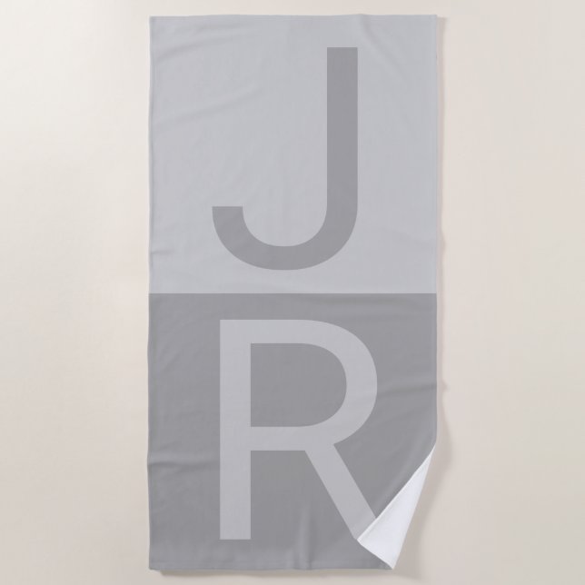 Hellgrau & Grau moderne Anfangsbuchstaben Monogram Strandtuch (Vorderseite)