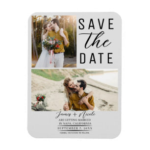 Hellgrau Modern 2 Fotos Save-the-Date Hochzeit Magnet