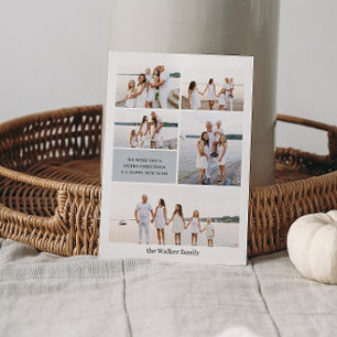 Hellgrau Moderne neutrale 5-Foto Elegant Feiertagskarte