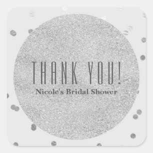 Hellgrau & Silber Glänzende Konfetti-Punkte Modern Quadratischer Aufkleber