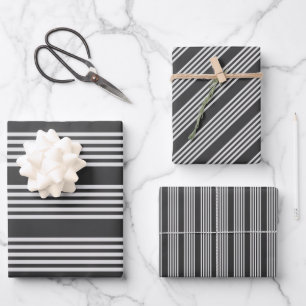 Hellgrau und Holzkohle 5 Streifen Muster Geschenkpapier Set