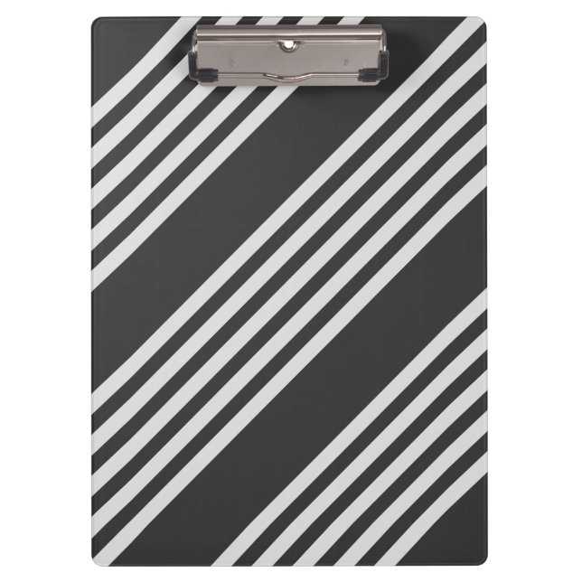 Hellgrau und Holzkohle 5 Streifen Muster Klemmbrett (Vorderseite)
