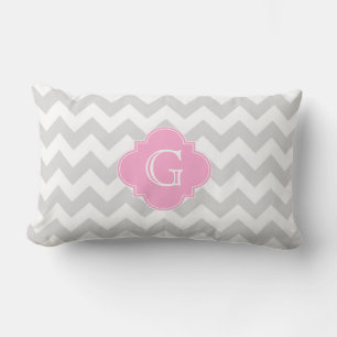 Hellgrau Weiß Chevron Rosa Quatrefoil Monogramm Lendenkissen