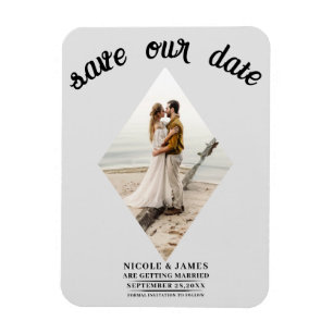 Hellgraue Diamant-Foto-Hochzeit - Rettet das Datum Magnet