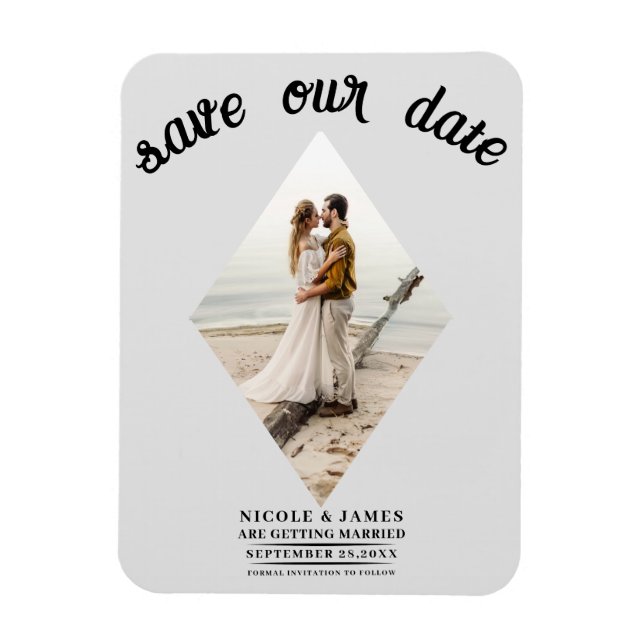 Hellgraue Diamant Foto Hochzeit Termin vormerken Magnet (Vertikal)