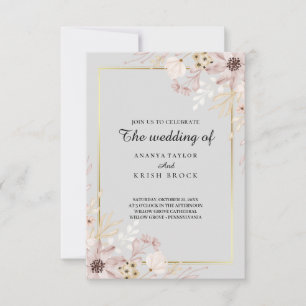 Hellgraue elegante florale Hochzeit Einladung