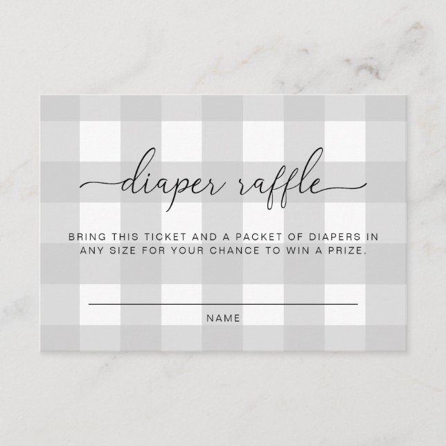 Hellgraue Gingham Diaper Raffle Ticket Card Begleitkarte (Vorderseite)
