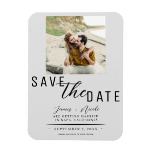 Hellgraue Save-the-Date-Foto-Hochzeit Magnet