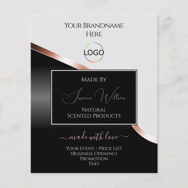 Hellgraue schwarze Rose Gold-Dekoration mit Logo Flyer (Vorne)
