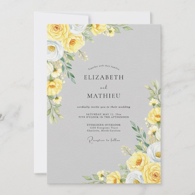 Hellgraue strahlende botanische Hochzeit Einladung (Vorderseite)