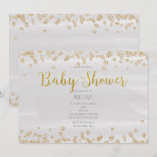 Hellgraue und goldene Baby Shower-Einladungen mit  Einladung