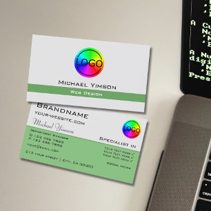 Hellgraue und grüne Optik mit Beruflichem Logo Visitenkarte