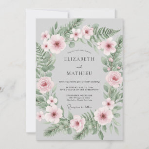 Hellgraue weiche botanische Winterhochzeit Einladung
