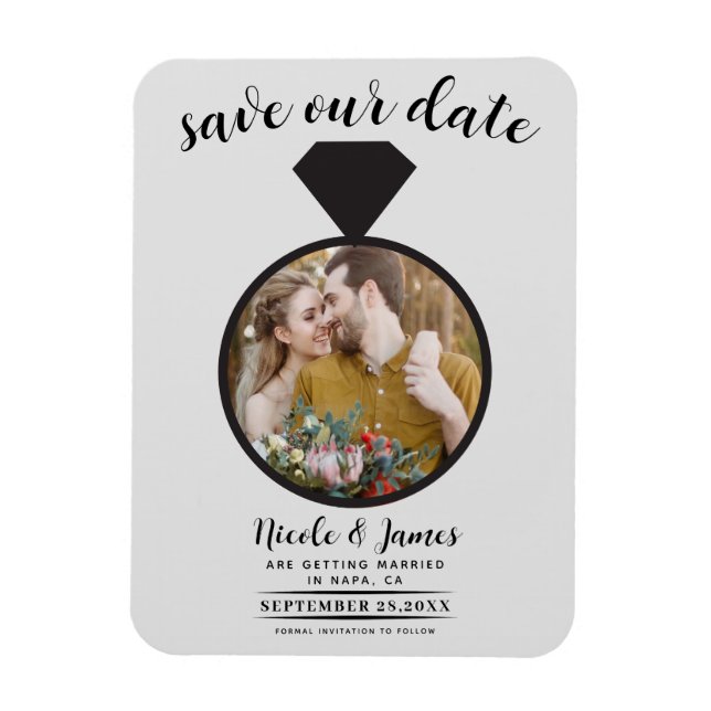 Hellgrauer Ehering Foto Save the Date Magnet (Vertikal)