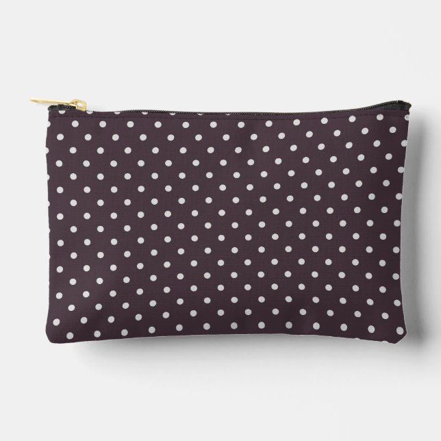 Hellgrauer Polka Dot Pattern auf Dusty Pum Lila Zubehörtasche (Vorderseite)