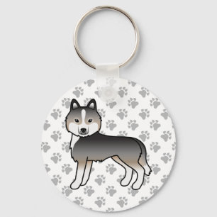Hellgrauer Wolf Siberian Husky Cartoon Hund & Pfot Schlüsselanhänger