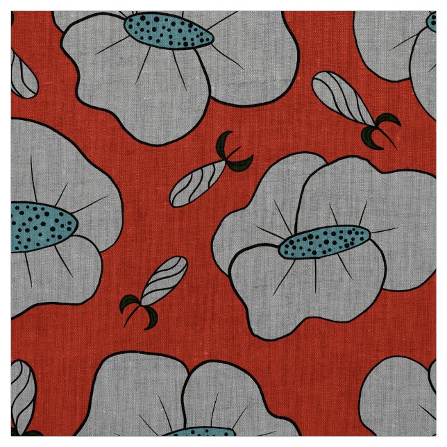 Hellgraues Blumenmuster Orange Stoff (Muster)
