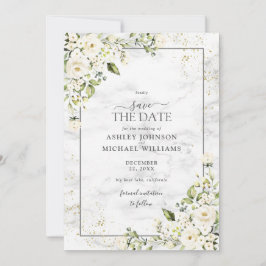 Hellgraues Foto aus weißem Blumengold Save the Dat Date