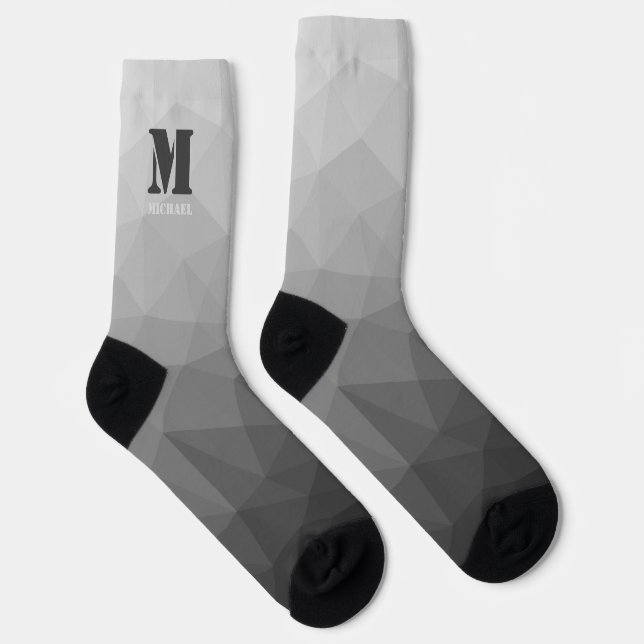 Hellgraues geometrisches Maschenmuster Monogramm Socken (Rechts)