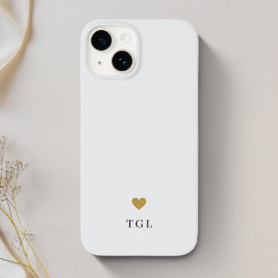 Hellgraues Gold Herz Monogramm Case-Mate iPhone 14 Hülle