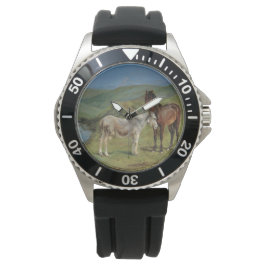 Hellgraues Pferd auf einem Feld (Pferdezucht) Armbanduhr