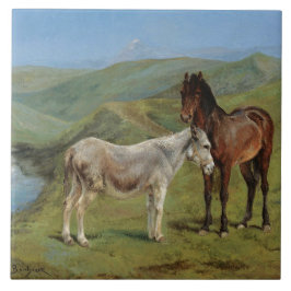 Hellgraues Pferd auf einem Feld (Pferdezucht) Fliese