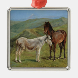 Hellgraues Pferd auf einem Feld (Pferdezucht) Ornament Aus Metall