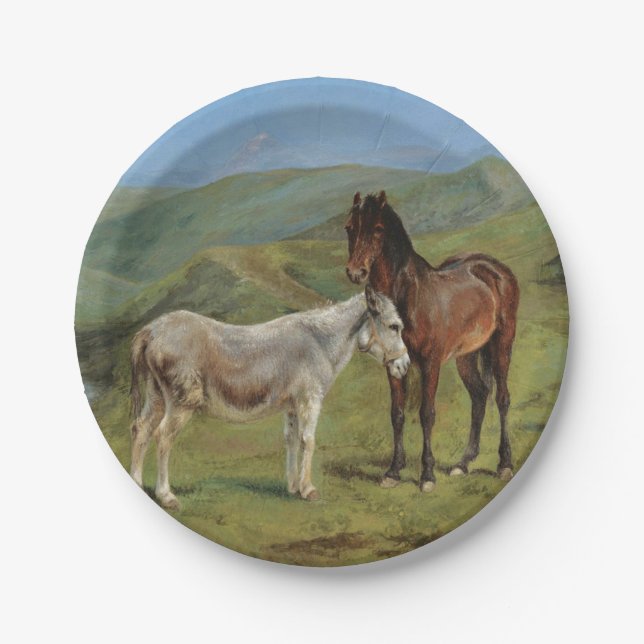 Hellgraues Pferd auf einem Feld (Pferdezucht) Pappteller (Vorderseite)