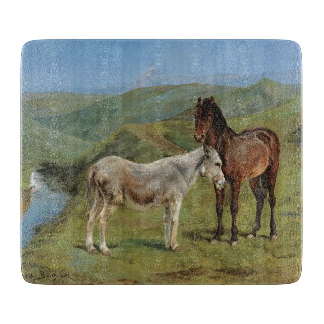 Hellgraues Pferd auf einem Feld (Pferdezucht) Schneidebrett (Vorderseite)